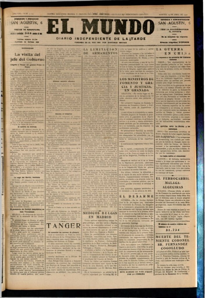 Miniatura de El Mundo del 19 de abril de 1927