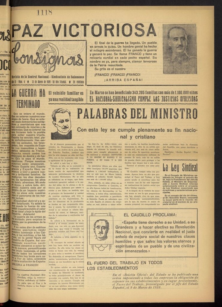 Miniatura de Consignas : revista de la Central Nacional-Sindicalista de Salamanca del 31 de marzo de 1939