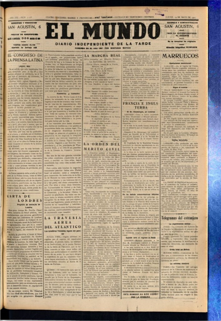 Miniatura de El Mundo del 19 de mayo de 1927