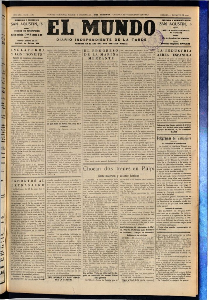 Miniatura de El Mundo del 27 de mayo de 1927
