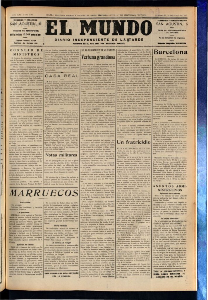 Miniatura de El Mundo del 22 de junio de 1927