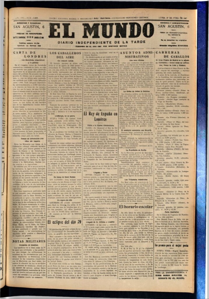 Miniatura de El Mundo del 27 de junio de 1927
