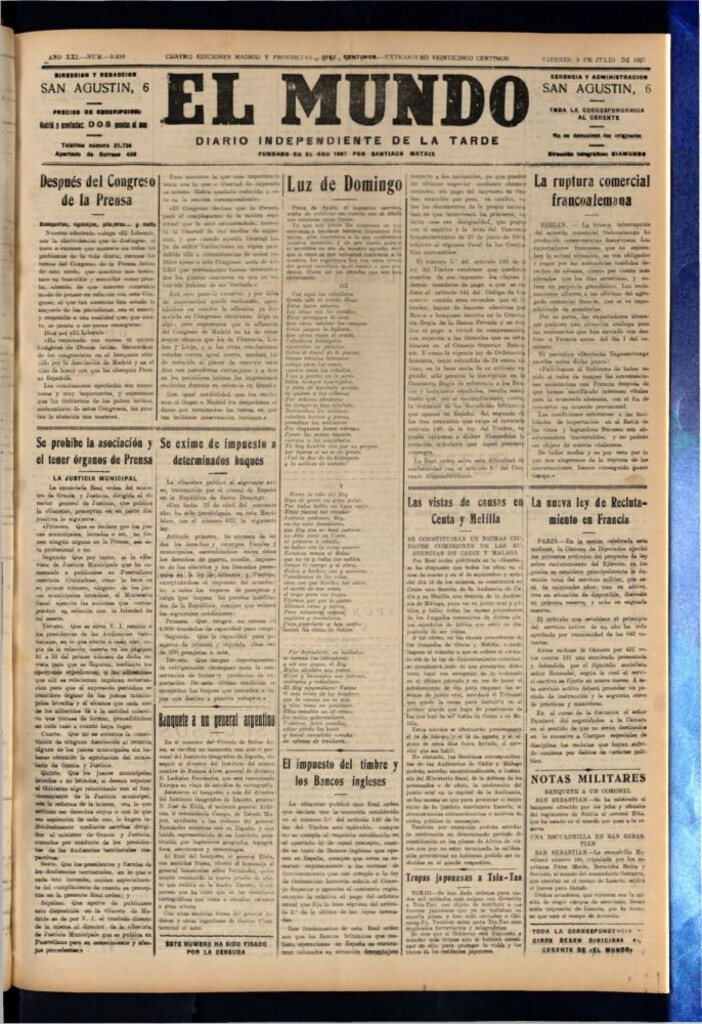 Miniatura de El Mundo del 8 de julio de 1927