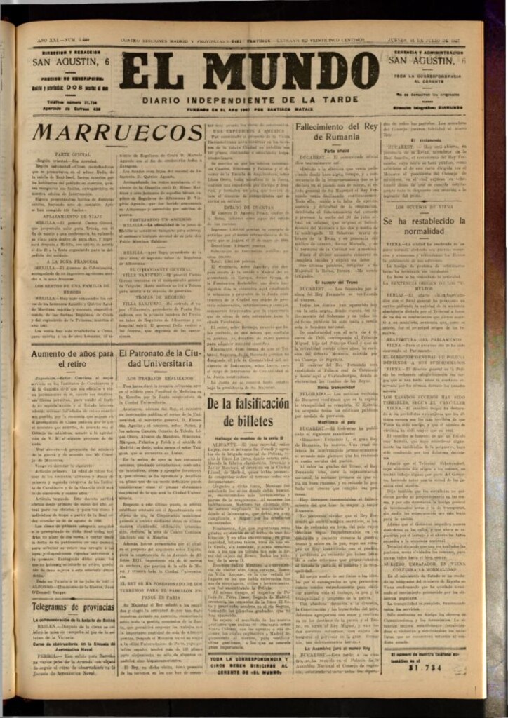 Miniatura de El Mundo del 21 de julio de 1927