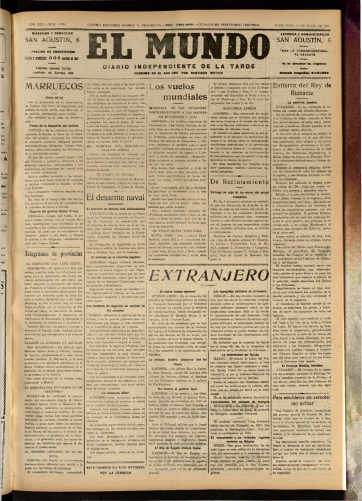 Miniatura de El Mundo del 27 de julio de 1927