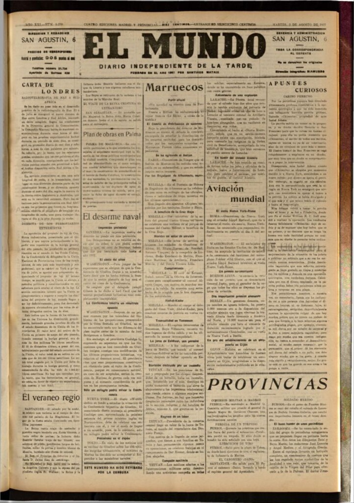 Miniatura de El Mundo del 2 de agosto de 1927