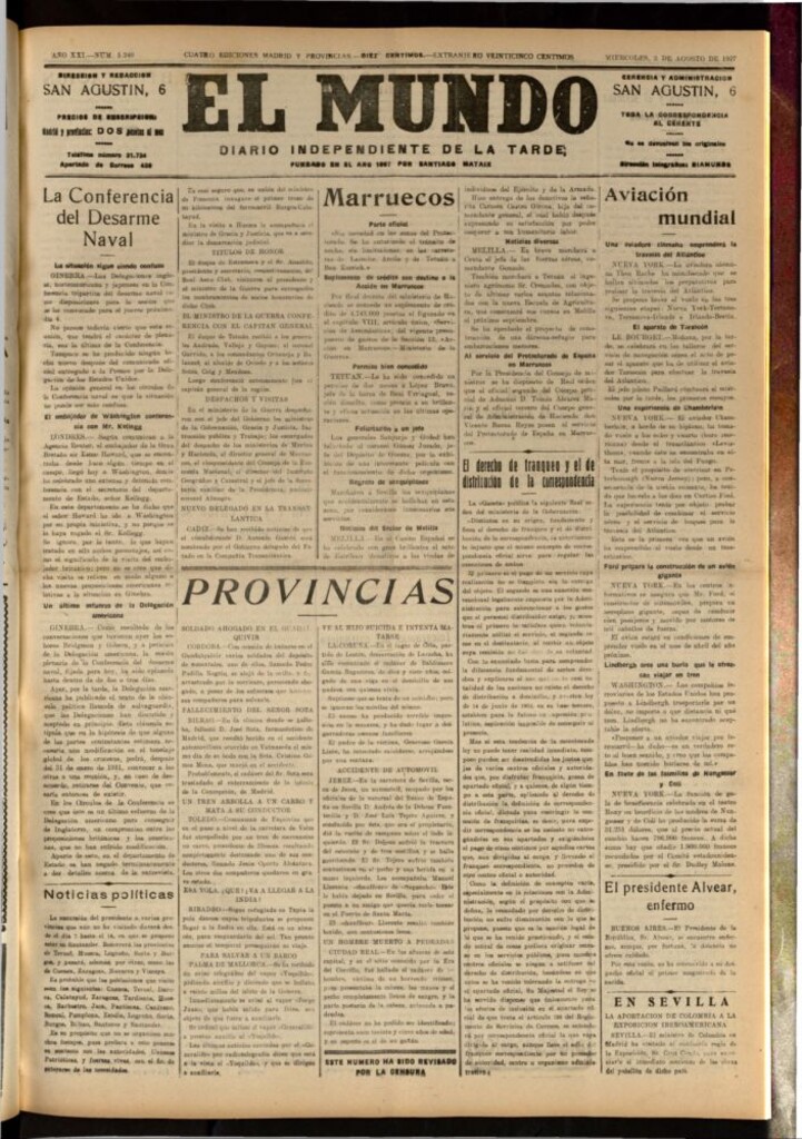 Miniatura de El Mundo del 3 de agosto de 1927