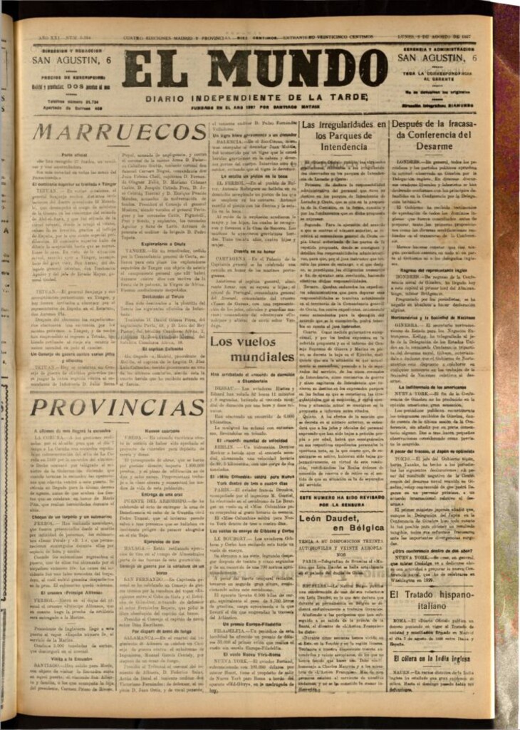 Miniatura de El Mundo del 8 de agosto de 1927