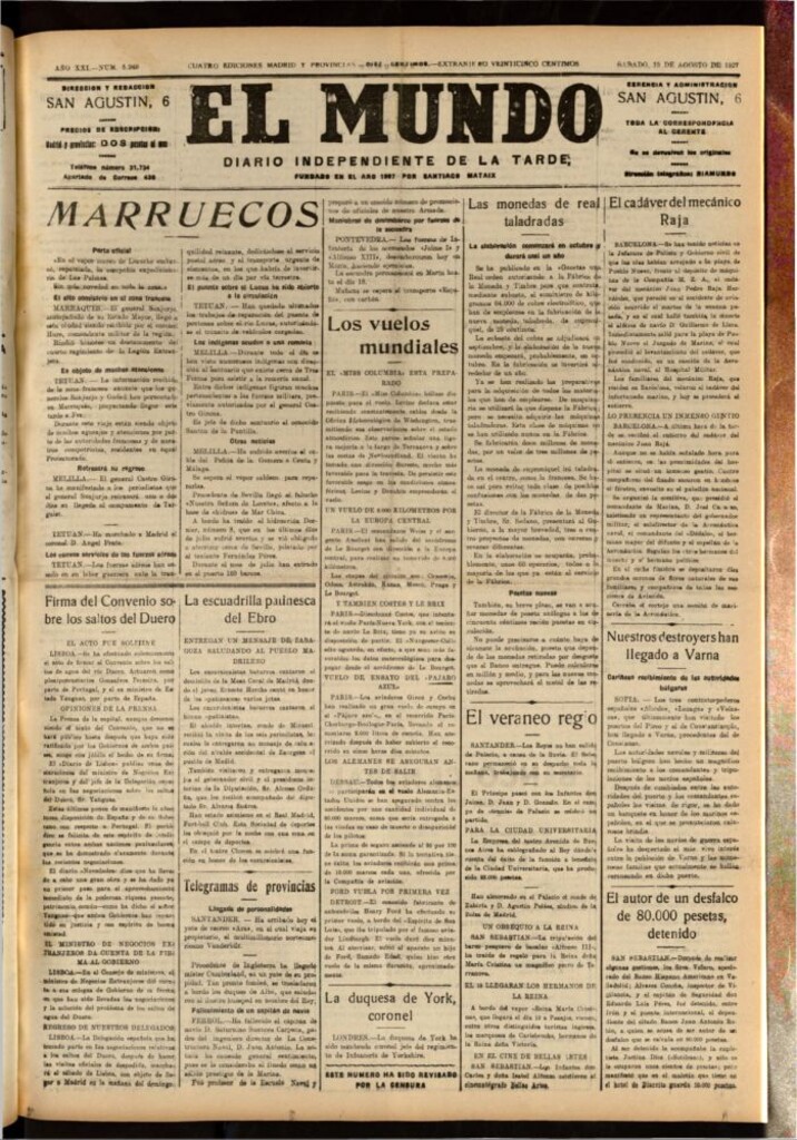 Miniatura de El Mundo del 13 de agosto de 1927