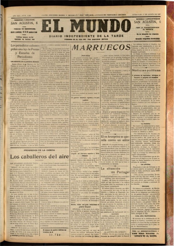 Miniatura de El Mundo del 17 de agosto de 1927