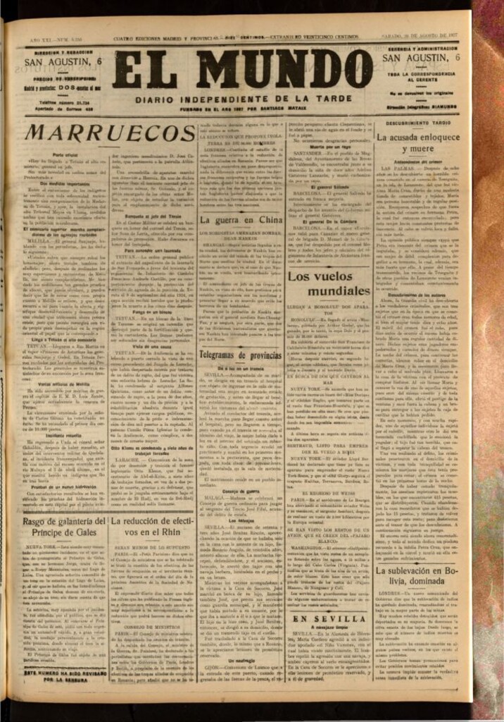 Miniatura de El Mundo del 20 de agosto de 1927