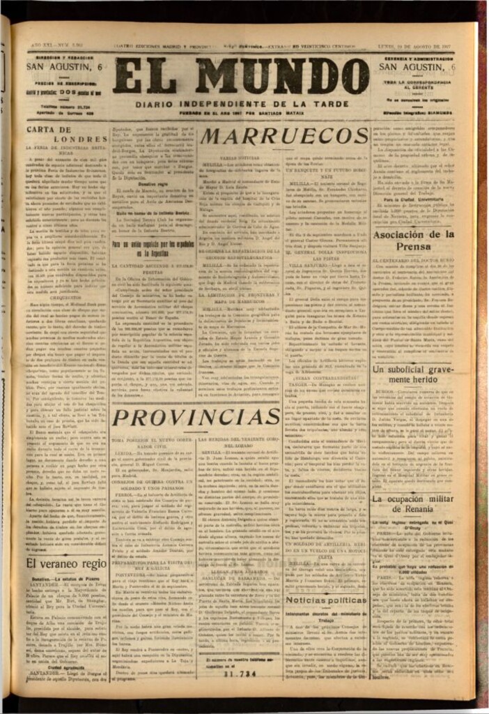 Miniatura de El Mundo del 29 de agosto de 1927