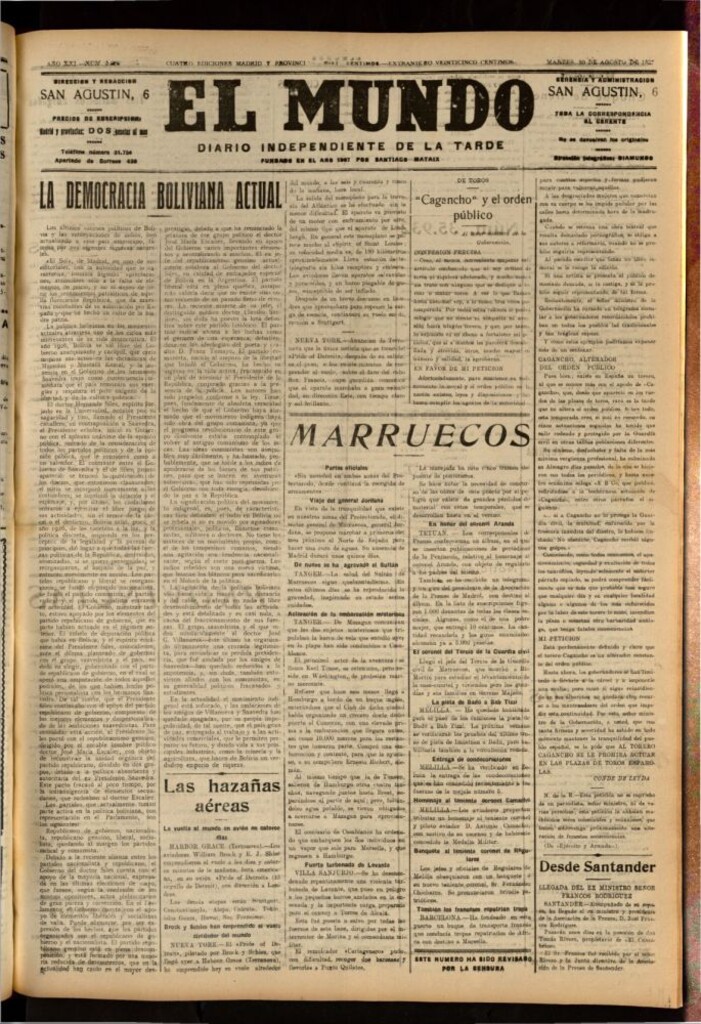 Miniatura de El Mundo del 30 de agosto de 1927