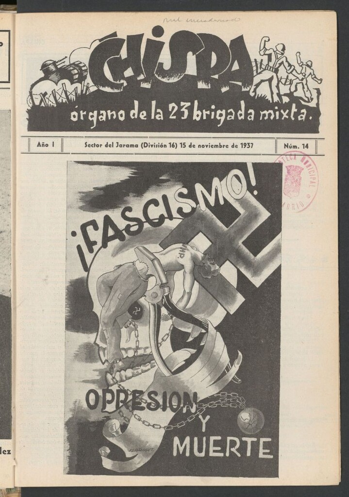 Miniatura de Chispa : órgano de la 23 Brigada Mixta, Sector Jarama del 15 de noviembre de 1937