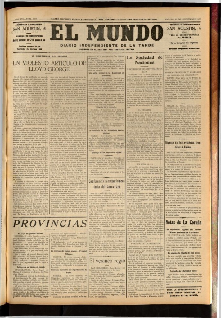 Miniatura de El Mundo del 13 de septiembre de 1927