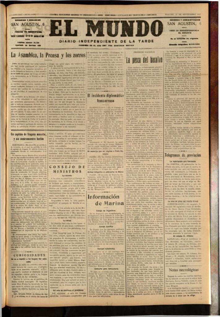 Miniatura de El Mundo del 20 de septiembre de 1927