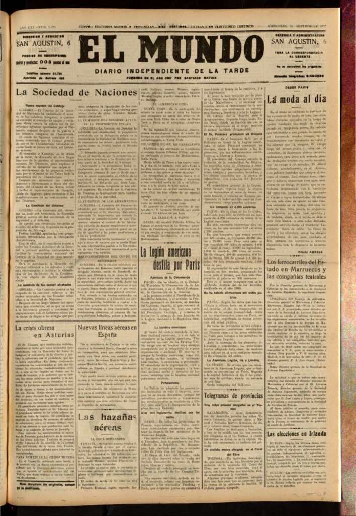 Miniatura de El Mundo del 21 de septiembre de 1927
