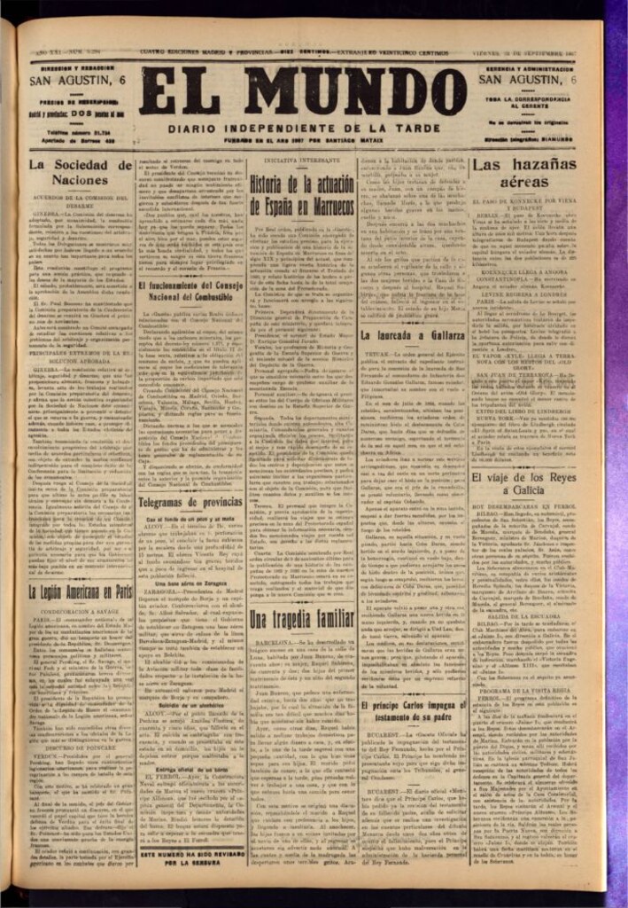 Miniatura de El Mundo del 23 de septiembre de 1927