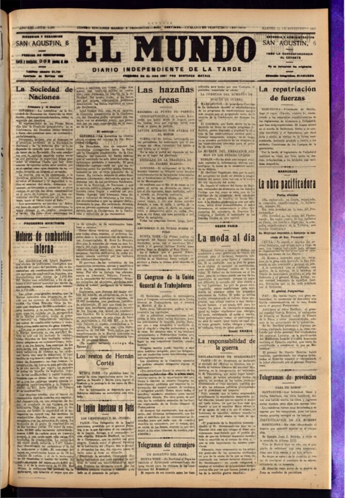 Miniatura de El Mundo del 27 de septiembre de 1927