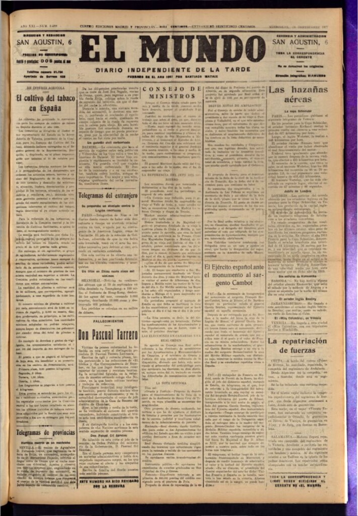 Miniatura de El Mundo del 28 de septiembre de 1927