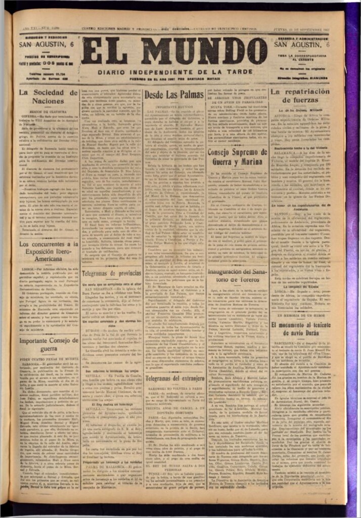 Miniatura de El Mundo del 29 de septiembre de 1927