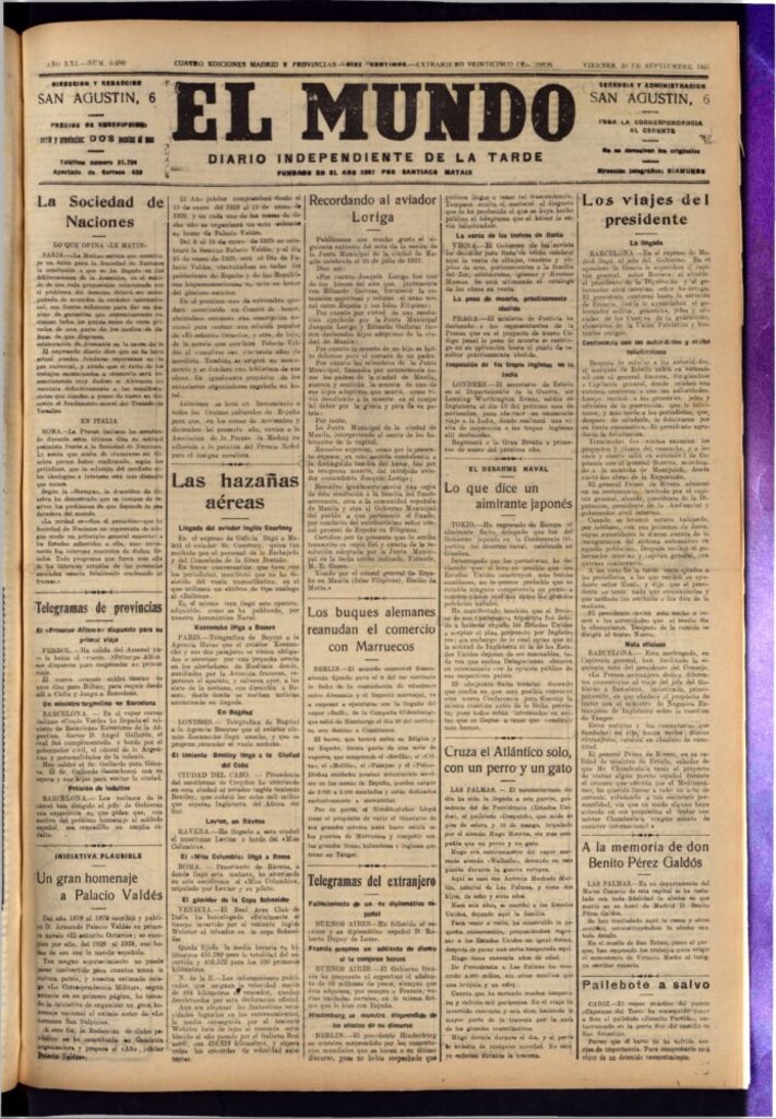Miniatura de El Mundo del 30 de septiembre de 1927