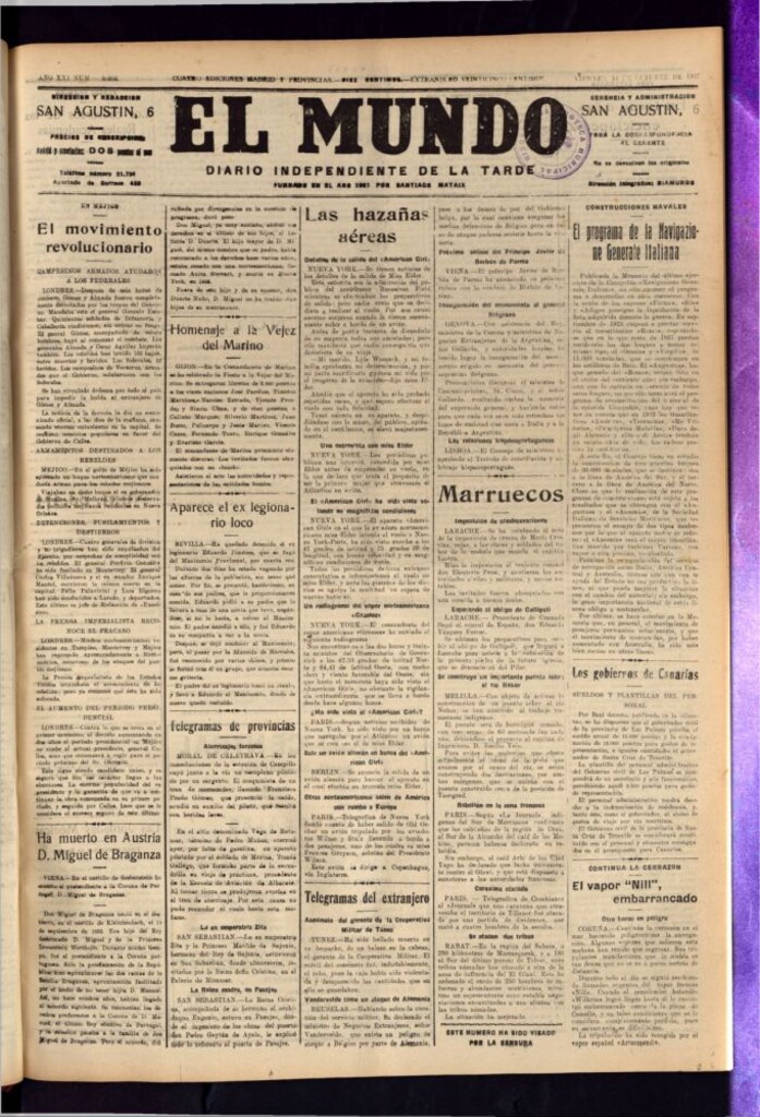 Miniatura de El Mundo del 14 de octubre de 1927