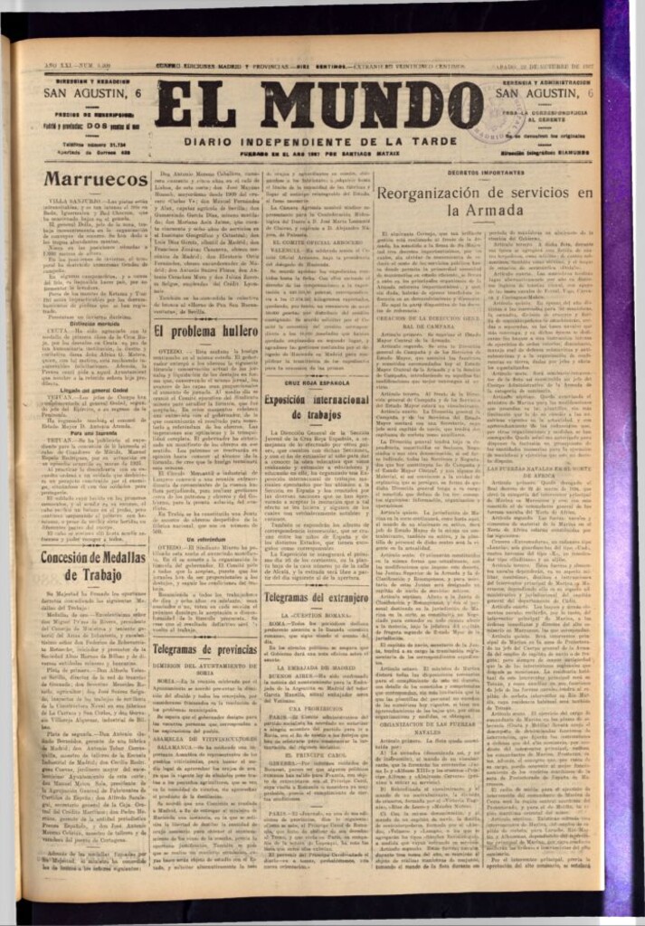 Miniatura de El Mundo del 22 de octubre de 1927