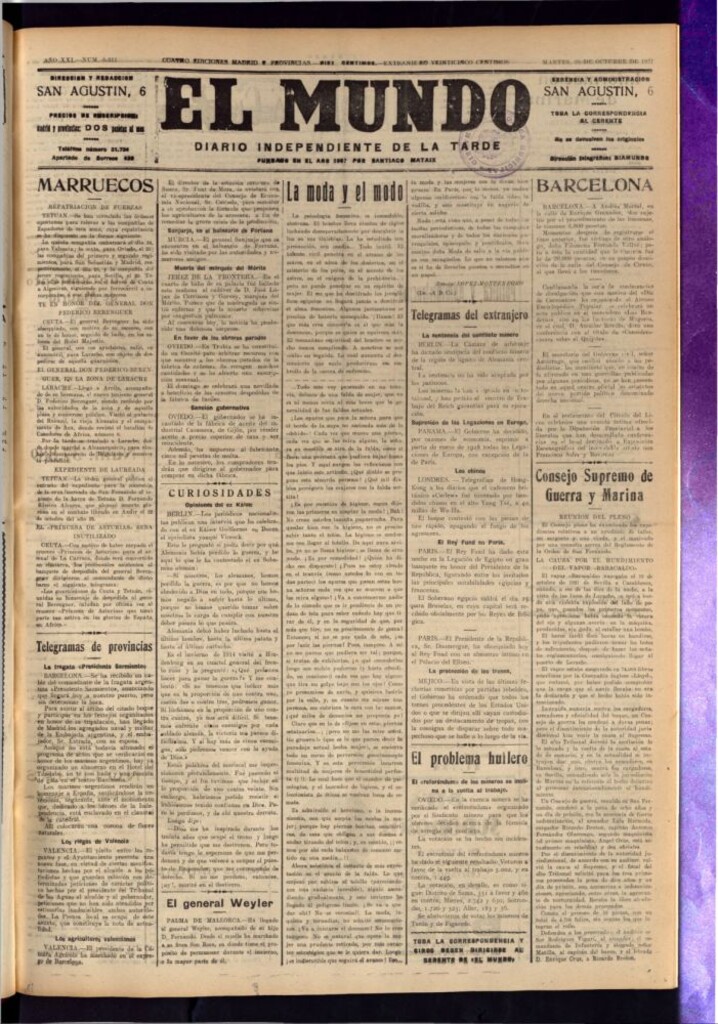 Miniatura de El Mundo del 25 de octubre de 1927