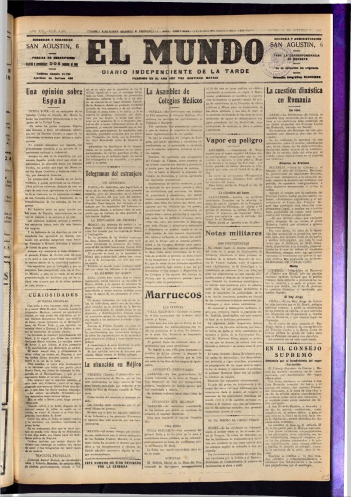 Miniatura de El Mundo del 31 de octubre de 1927