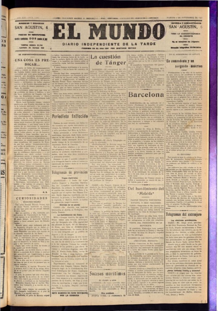 Miniatura de El Mundo del 1 de noviembre de 1927