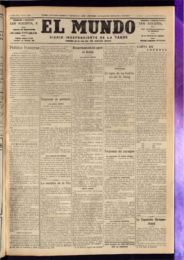 Miniatura de El Mundo del 7 de noviembre de 1927