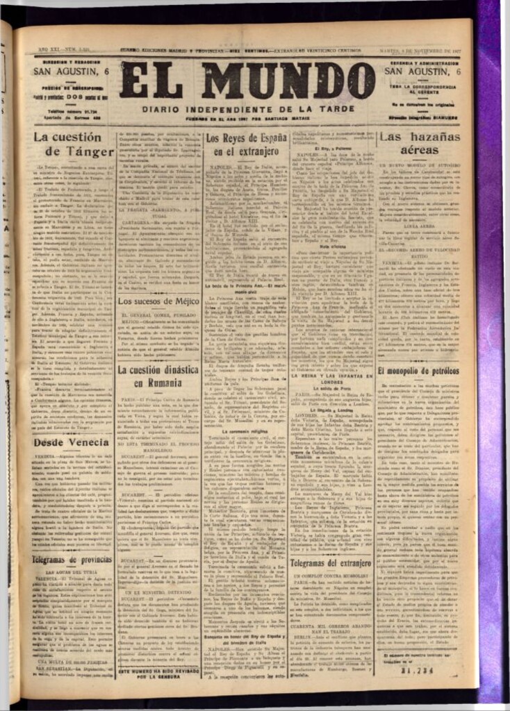 Miniatura de El Mundo del 8 de noviembre de 1927