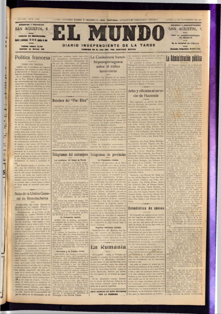 Miniatura de El Mundo del 14 de noviembre de 1927