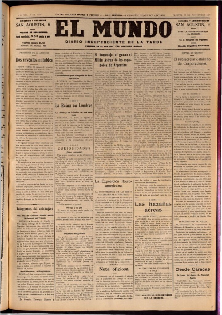 Miniatura de El Mundo del 22 de noviembre de 1927