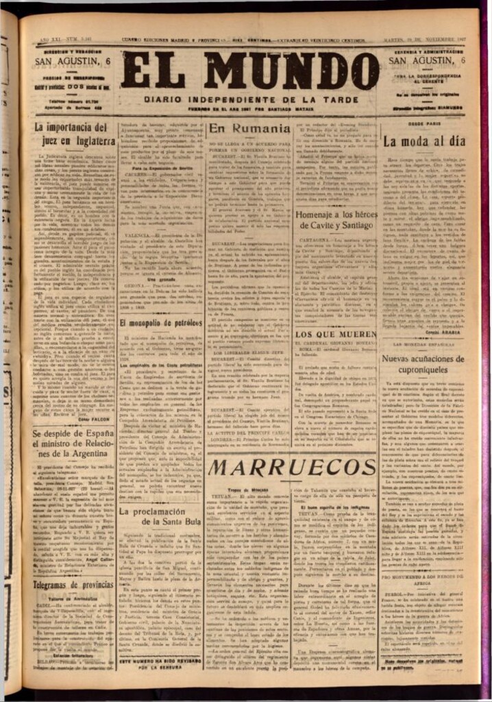Miniatura de El Mundo del 29 de noviembre de 1927
