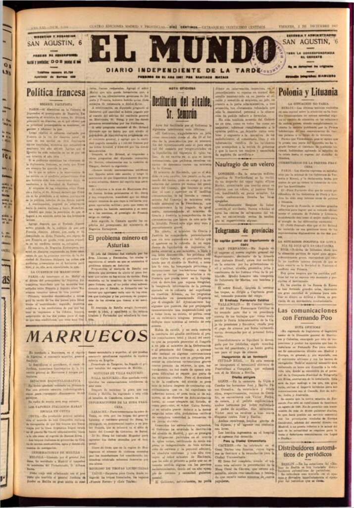 Miniatura de El Mundo del 2 de diciembre de 1927