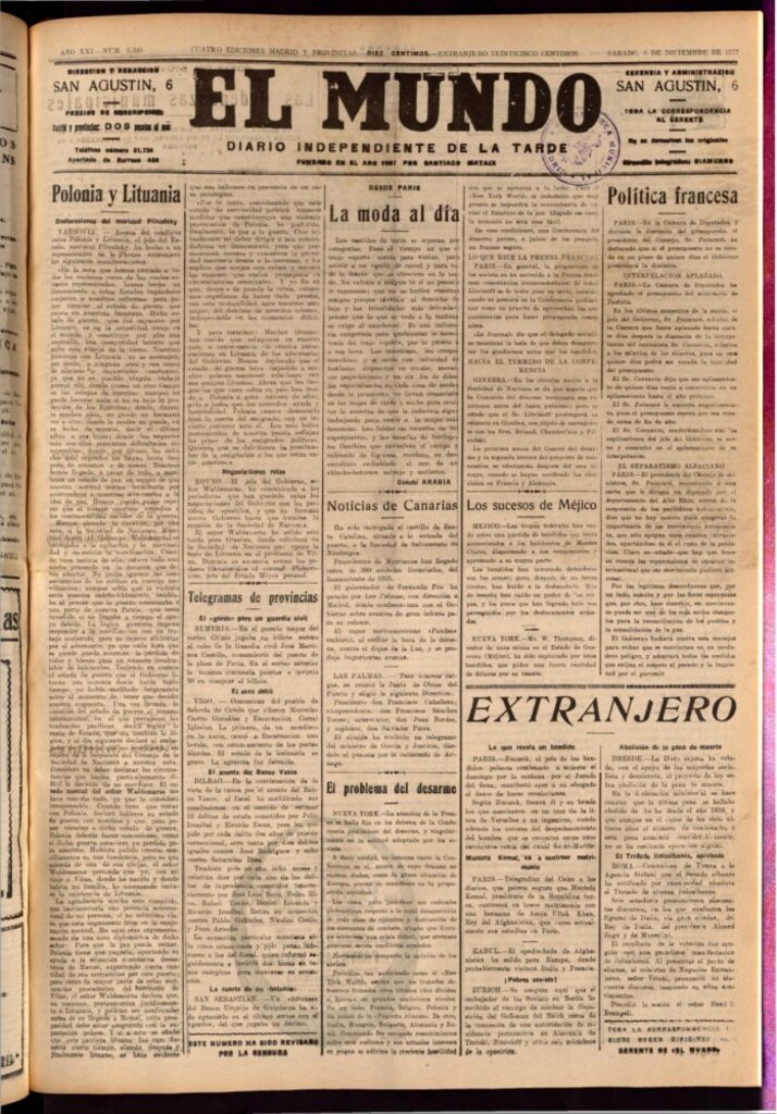 Miniatura de El Mundo del 3 de diciembre de 1927