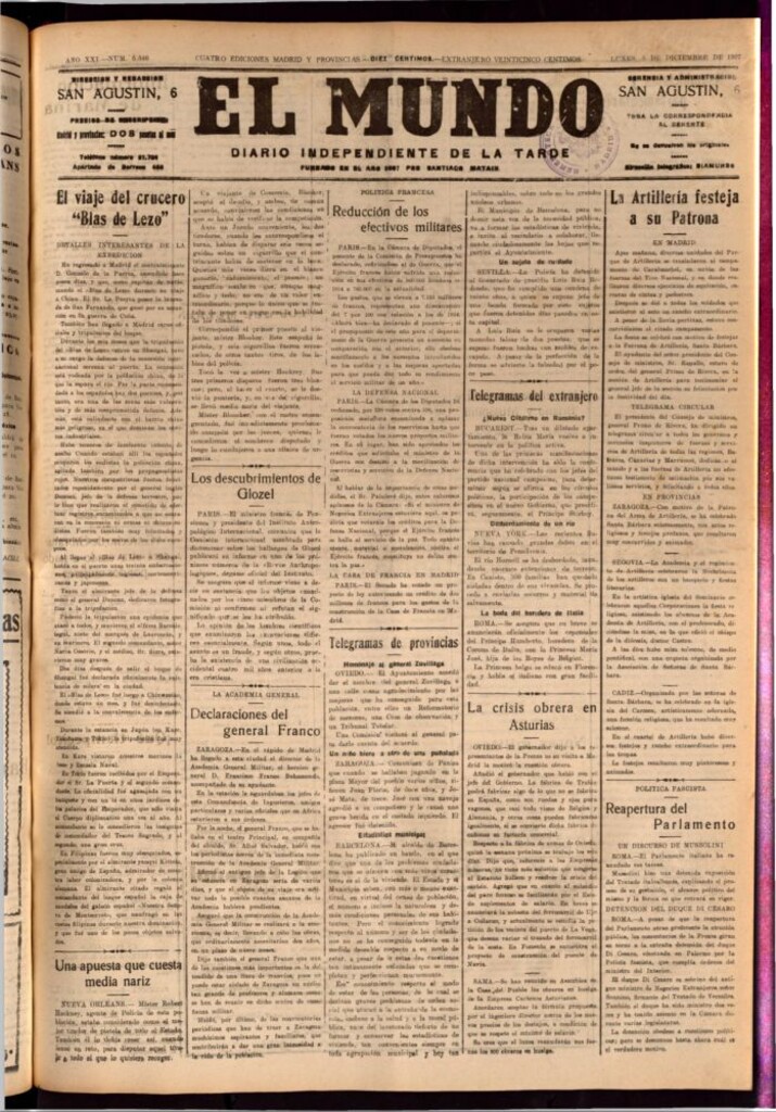 Miniatura de El Mundo del 5 de diciembre de 1927