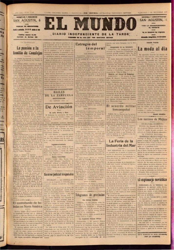 Miniatura de El Mundo del 7 de diciembre de 1927