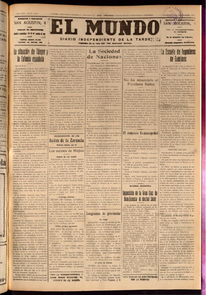 Miniatura de El Mundo del 9 de diciembre de 1927