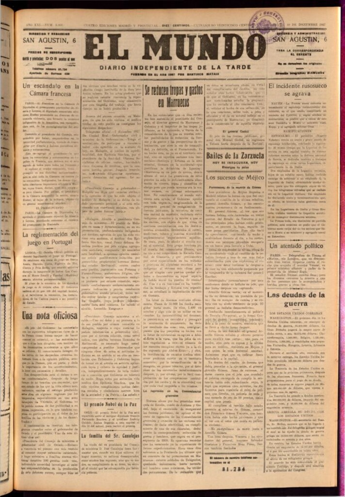 Miniatura de El Mundo del 10 de diciembre de 1927