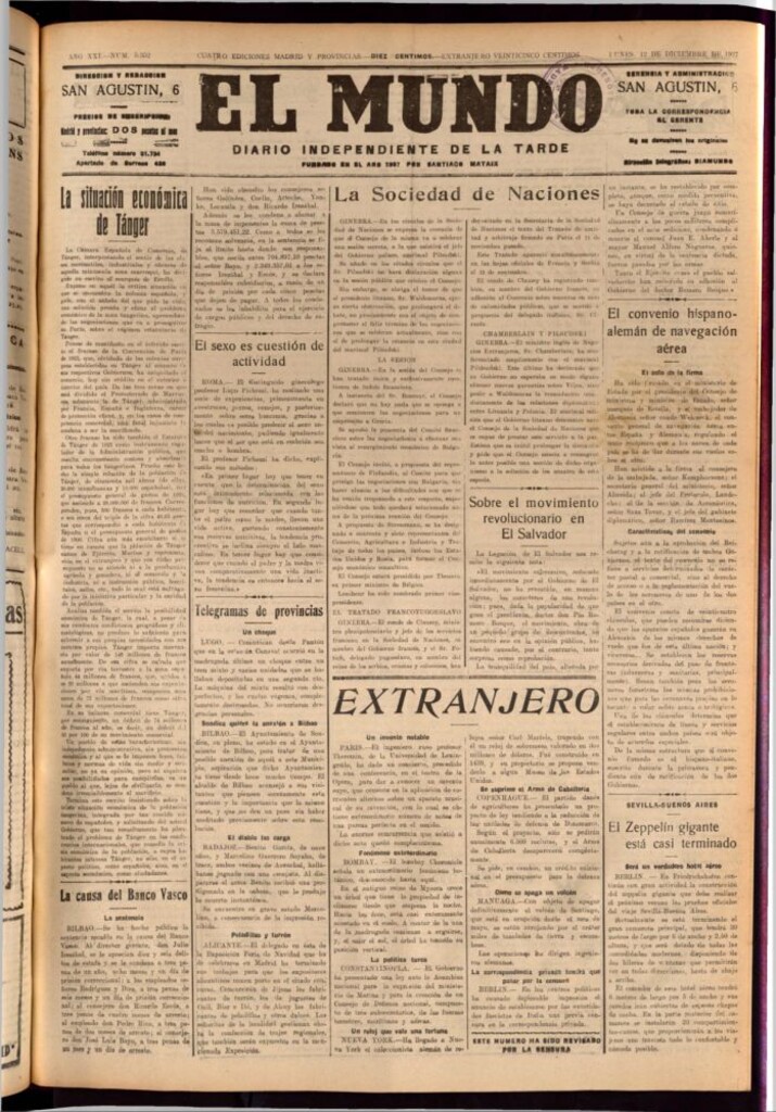 Miniatura de El Mundo del 12 de diciembre de 1927