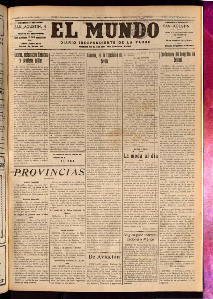 Miniatura de El Mundo del 19 de diciembre de 1927