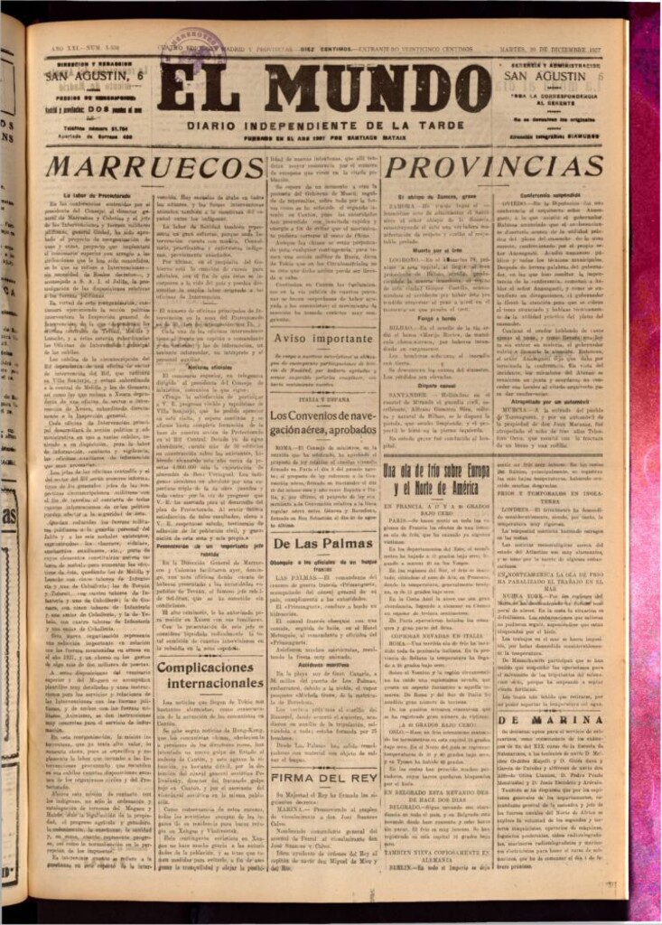 Miniatura de El Mundo del 20 de diciembre de 1927