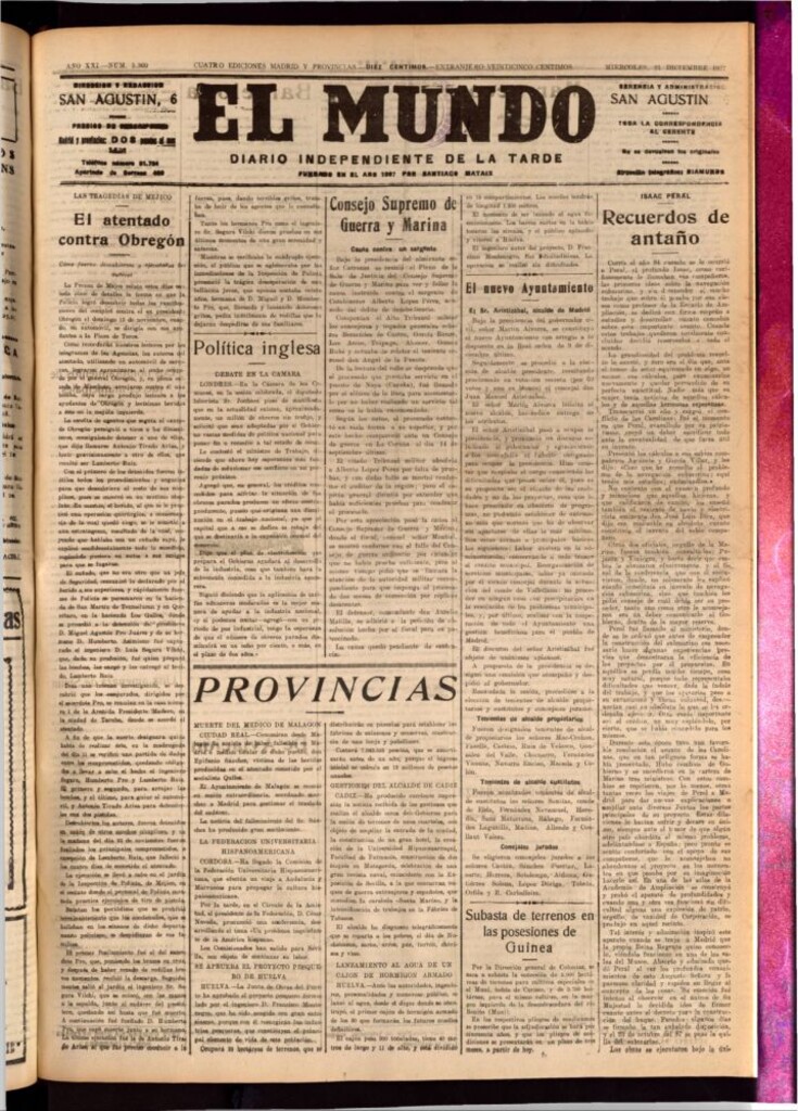 Miniatura de El Mundo del 21 de diciembre de 1927