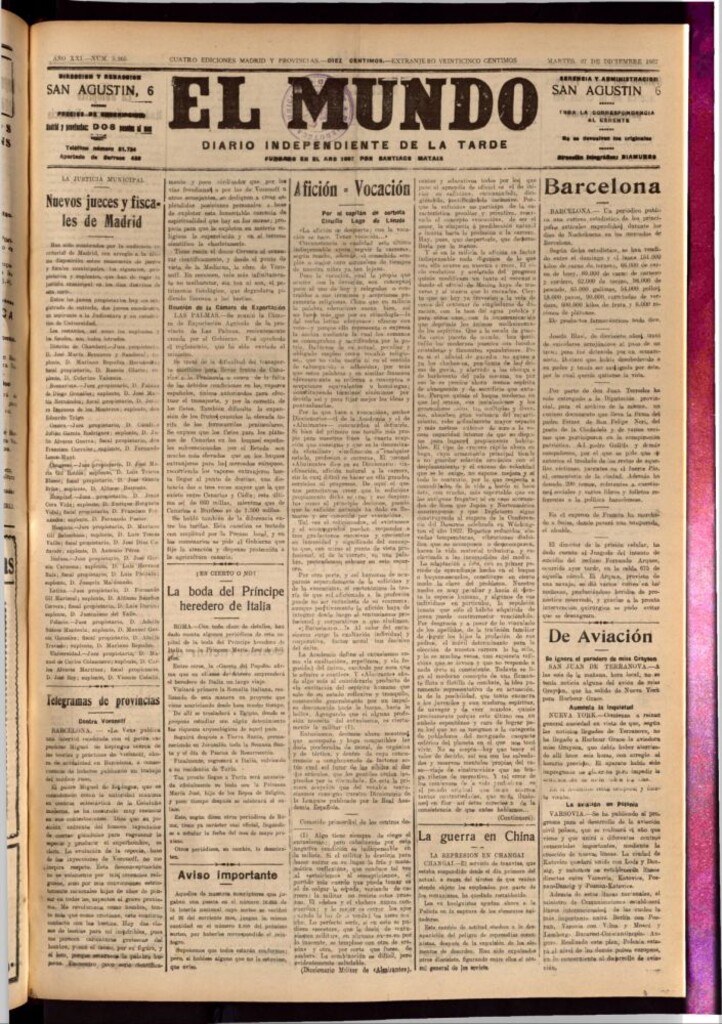 Miniatura de El Mundo del 27 de diciembre de 1927