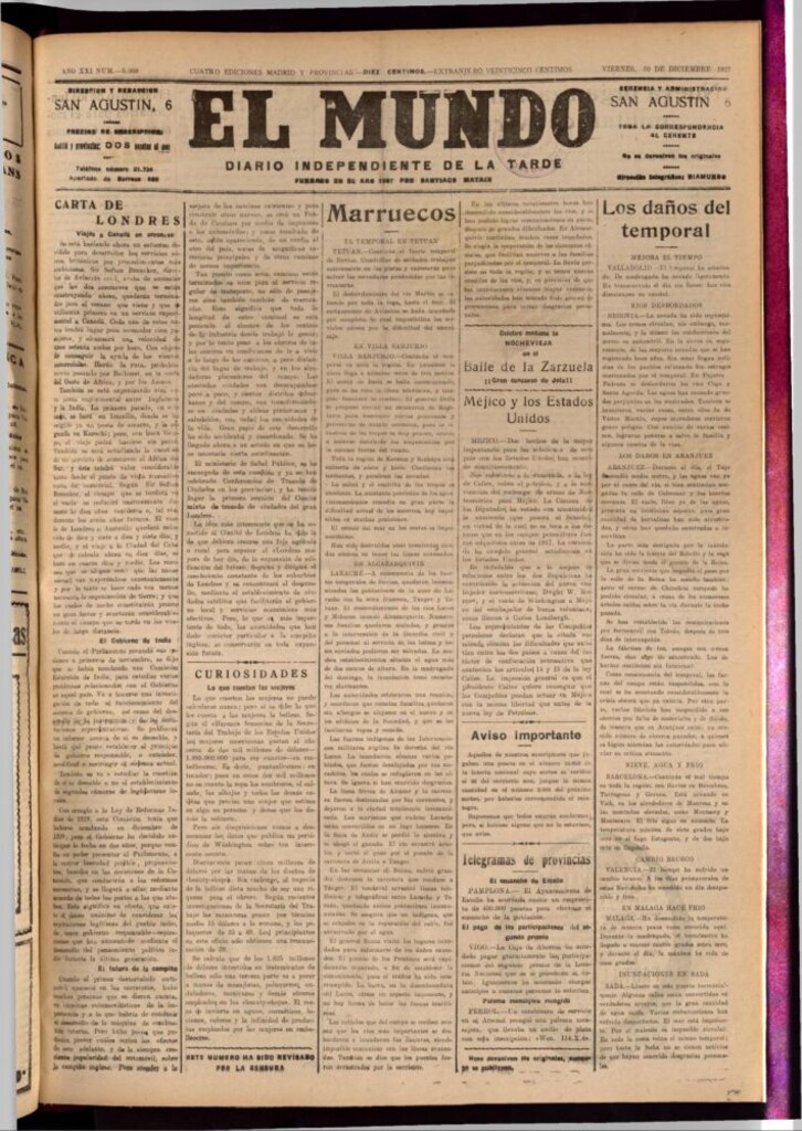 Miniatura de El Mundo del 30 de diciembre de 1927