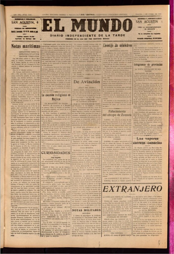 Miniatura de El Mundo del 3 de enero de 1928