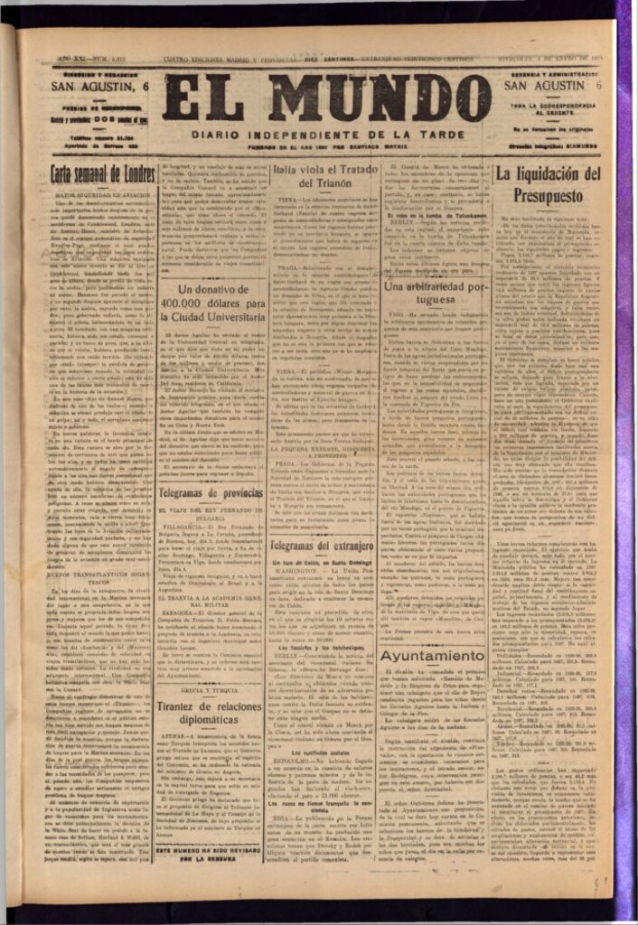 Miniatura de El Mundo del 4 de enero de 1928